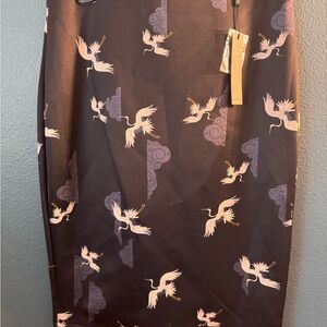 Tahari Black Pencil Skirt with Crane Print